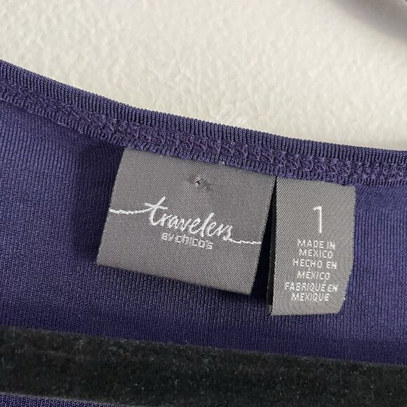 Travelers By Chicos Women 1/Small Purple 3/4 Tie Sleeve Cold Shoulder Tunic Top - Picture 7 of 10